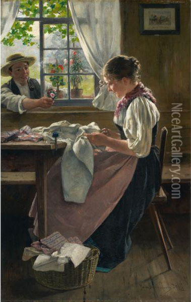 Nahendes Madchen Oil Painting - Hans Bachmann