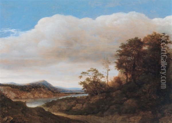Eine Bewaldete Flusslandschaft Oil Painting - Cornelis Hendriksz Vroom