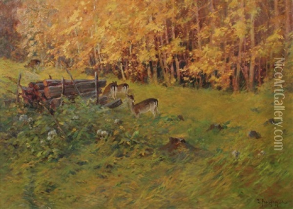 Rehe Im Herbstwald Oil Painting - Dimitri Von Prokofiev