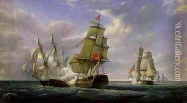 Combat between the French Frigate La Canonniere and the English Vessel The Tremendous Oil Painting - Pierre Julien Gilbert