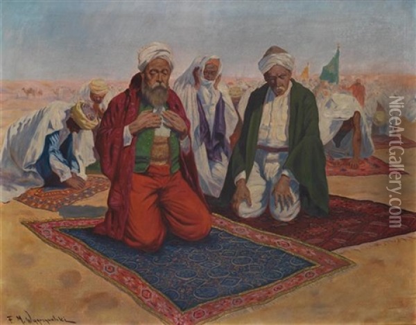 La Priere Dans Le Desert Oil Painting - Felix Michal Wygrzywalski
