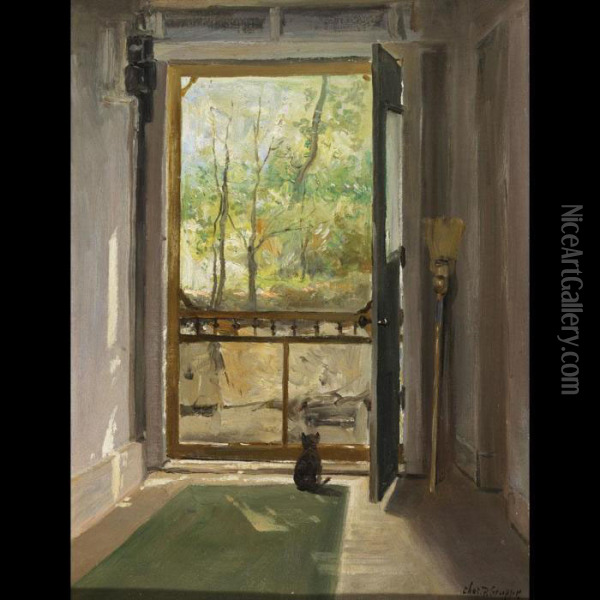Cat At The Back Door Oil Painting - Charles Paul Gruppe
