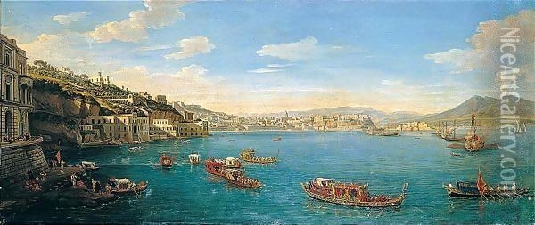 A Prospect Of Posillipo With The Palazzo Donn'Anna And Naples In The Background Oil Painting - Caspar Andriaans Van Wittel