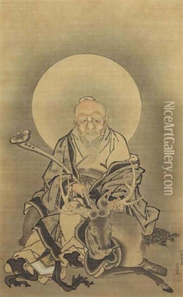 Jurojin Oil Painting - Tsunenobu Kano