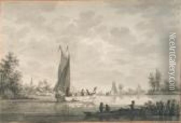 Shipping On The Maas, Ijsselmonde Beyond Oil Painting - Nicolaes Wicart