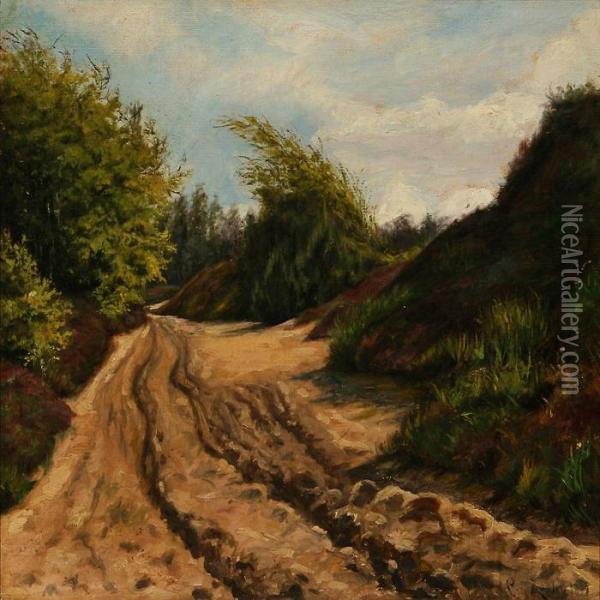 Windy Summer Day Ata Village Road Oil Painting - Christian Zacho