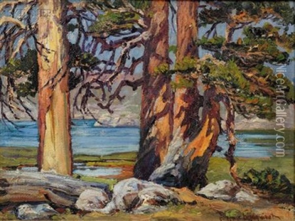 Landscape With Redwoods, Five Lakes Basin, Sierra Nevada, California Oil Painting - Eugene Pierre Franquinet