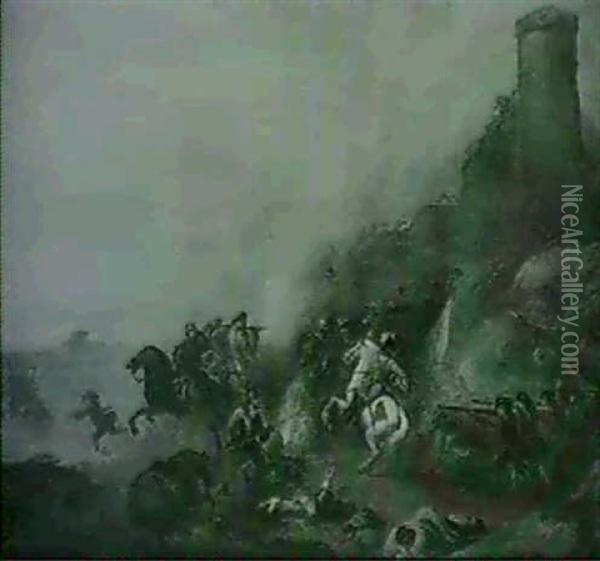 A Military Engagement Beneath Castle Walls Oil Painting - Alexander Van Gaelen