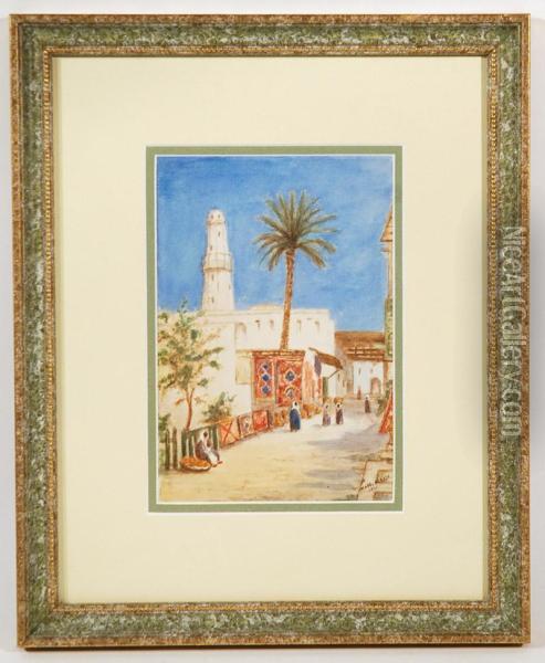 Rug Merchant In The Souk Oil Painting - Mabel Berger