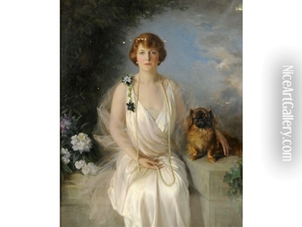 Portrait Of Agnes Marsh, Wife Of Henry Wheelwright Marsh, July, At Warwick Castle Oil Painting - Frank Percy Wild