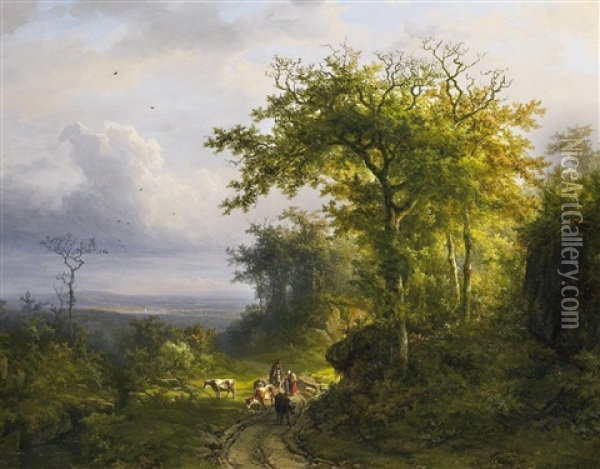 Weite Landschaft Mit Viehhirten Auf Dem Weg Oil Painting - Willem De Klerk