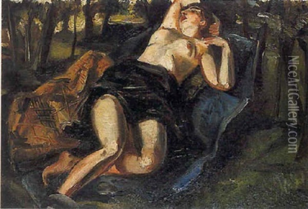 Nu Couche Sur L'herbe Oil Painting - Andre Favory