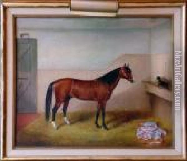 Horse And Dog In A Stable Oil Painting - Edwin Frederick Holt