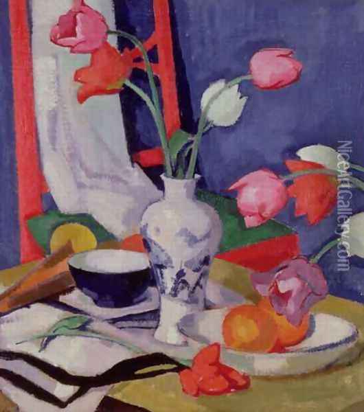 Tulips and Fruit, c.1919 2 Oil Painting - Samuel John Peploe