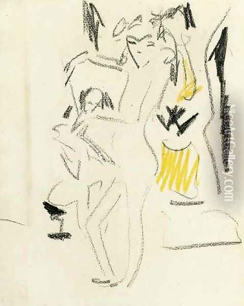 Stehende Franzi im Atelier Oil Painting - Ernst Ludwig Kirchner