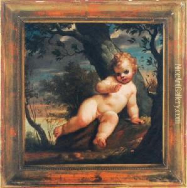 A Putto In A Forest Oil Painting - Francesco Albani