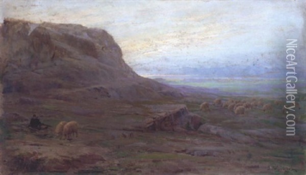 A Shepherd And His Flock Oil Painting - Georgios Chatzopoulos