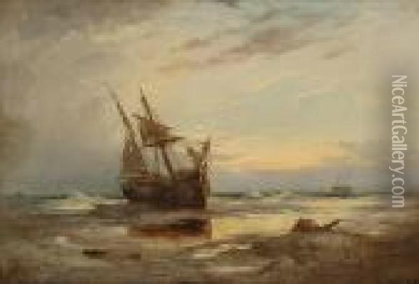 Coastal Scene, Believed To Be Goodwin Sands - Morning, After A Storm Oil Painting - George Gregory