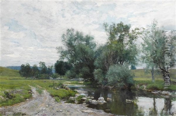 On The Green River Oil Painting - Hugh Bolton Jones