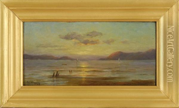 Sunset Over San Francisco Harbor Oil Painting - Kate W. Newhall