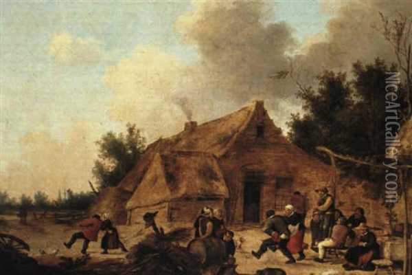Peasants Making Merry Outside A Farmhouse Oil Painting - Pieter de Bloot