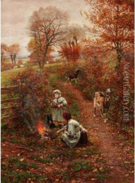 Building A Fire Oil Painting - Marie-Francois-Firmin Girard