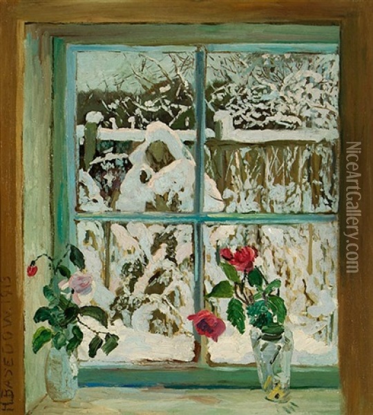 Winter Vor Dem Fenster Oil Painting - Heinrich Basedow