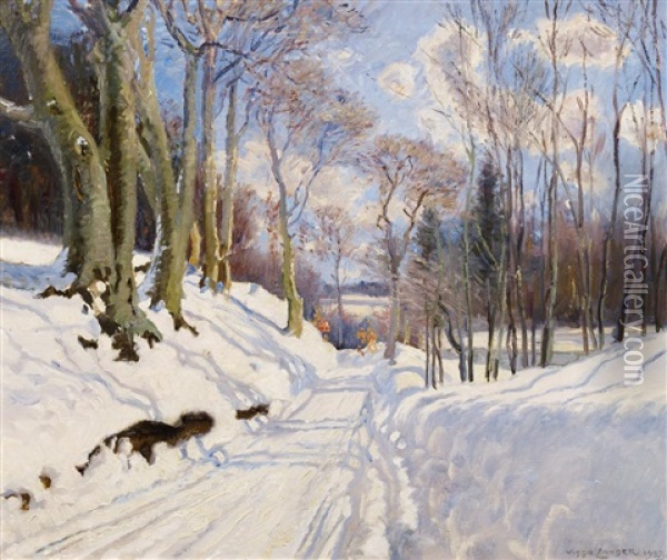 Sonniger Wintertag Im Wald Oil Painting - Olaf Viggo Peter Langer