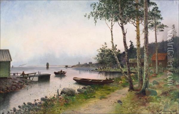 Laivaliikennetta Saaristossa. Oil Painting - Carl Hallstrom