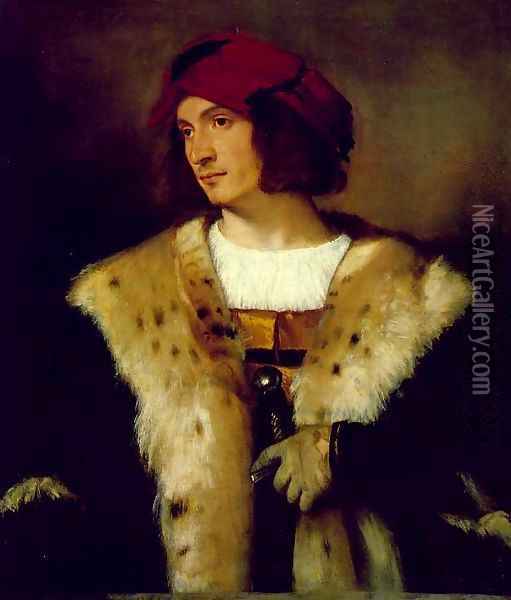 Portrait of a Man in a Red Cap Oil Painting - Tiziano Vecellio (Titian)