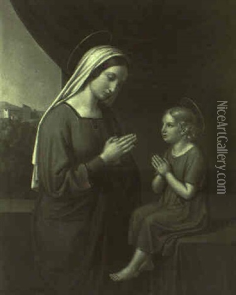 Maria Mit Dem Christuskind Beim Beten Oil Painting - Joseph Anton Rhomberg