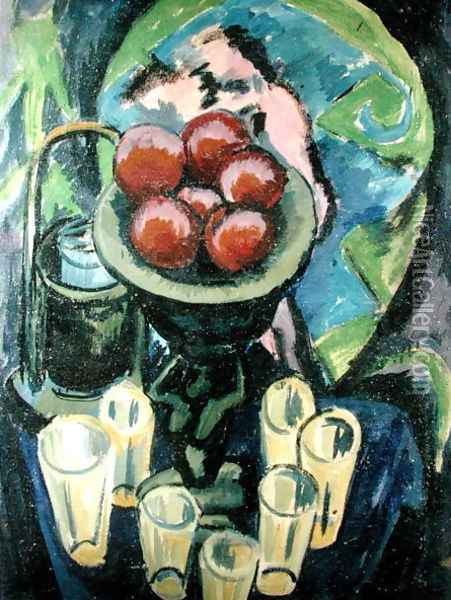 Still Life with Glasses Oil Painting - Ernst Ludwig Kirchner