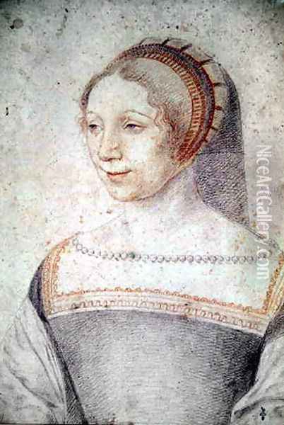 Unknown portrait of a young Lady, probely Diane, bastard of France, duchesse de Montmorency, then of Angouleme and Chatellerault, c.1540 Oil Painting - (studio of) Clouet