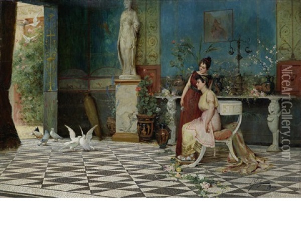 In A Roman Palace Oil Painting - Ettore Forti