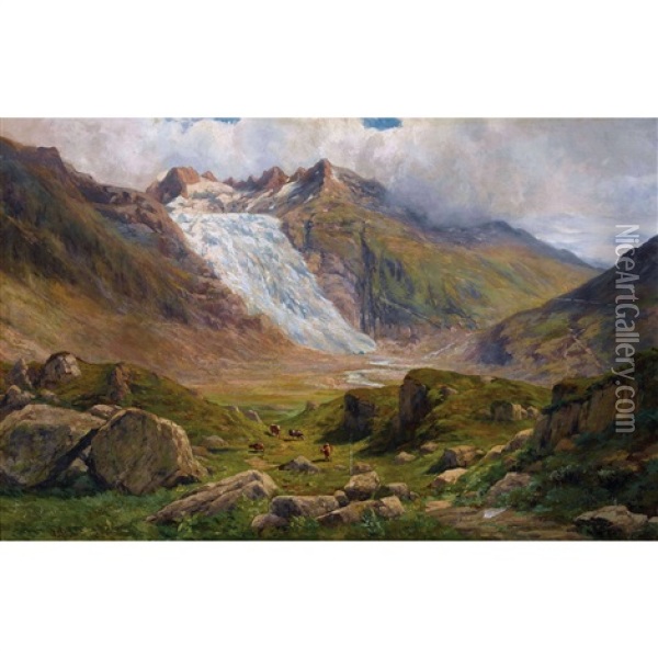 Glacier Du Rhone Oil Painting - Federico Ashton