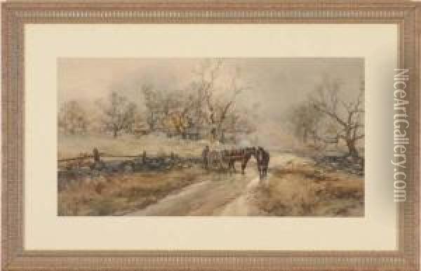 Worker With Two Horses Oil Painting - Frank F. English