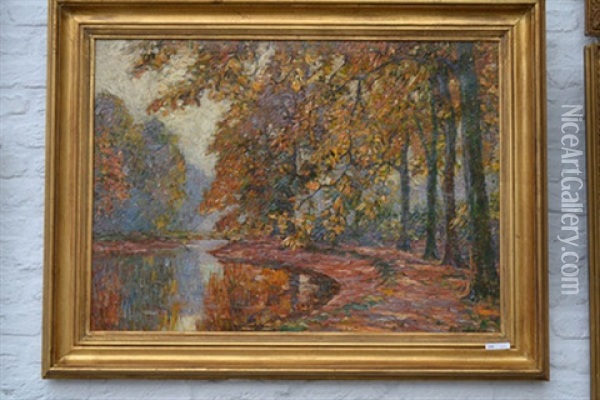 L'etang Du Parc Oil Painting - Alphonse van Beurden Sr.