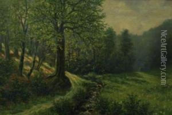 Landschaftsdarstellung Mit Bach Und Waldweg Oil Painting - Von Bredow
