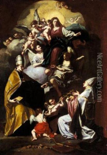 Madonna And Child With Saints Gregory The Great Oil Painting - Francesco Solimena