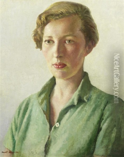 Portrait Of Sue Palmer Oil Painting - Harold Harvey