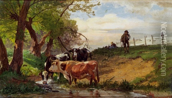 Kuhe Am Weiher Oil Painting - Gustav Ranzoni