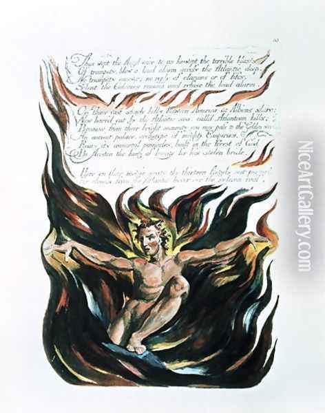 America a Prophecy, 'Thus wept the Angel voice', the emergence of Orc Oil Painting - William Blake