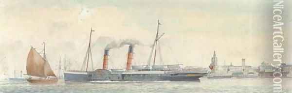 The paddlesteamer Monas Isle (III) in the Mersey Oil Painting - English School