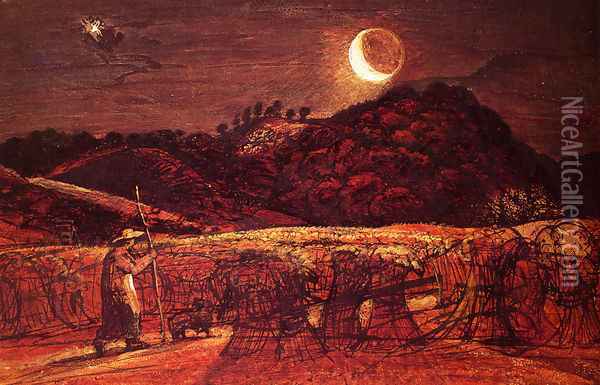 Cornfield by Moonlight Oil Painting - Samuel Palmer
