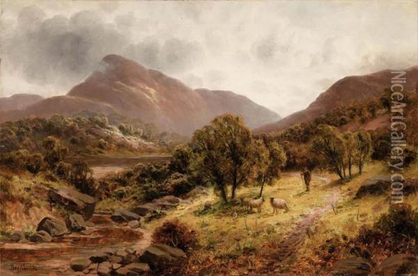 Paesaggio Montano Con Lago E Gregge Oil Painting - Frederick Carlton
