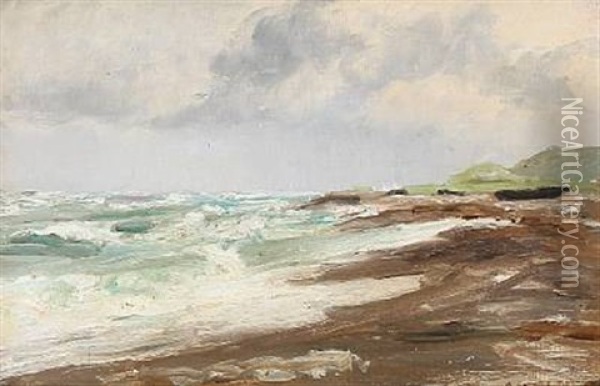 Beach Scene From Skagen In Denmark Oil Painting - Carl Ludvig Thilson Locher