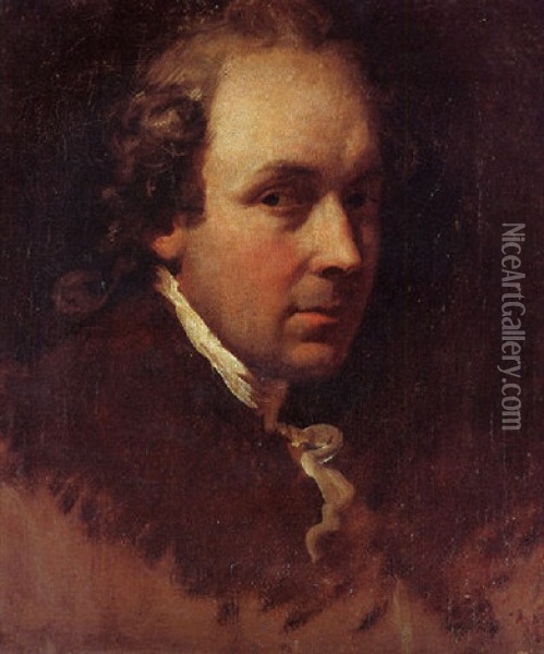 Portrait Study Of A Gentleman In A Brown Coat With A White Cravat Oil Painting - Anton Raphael Mengs