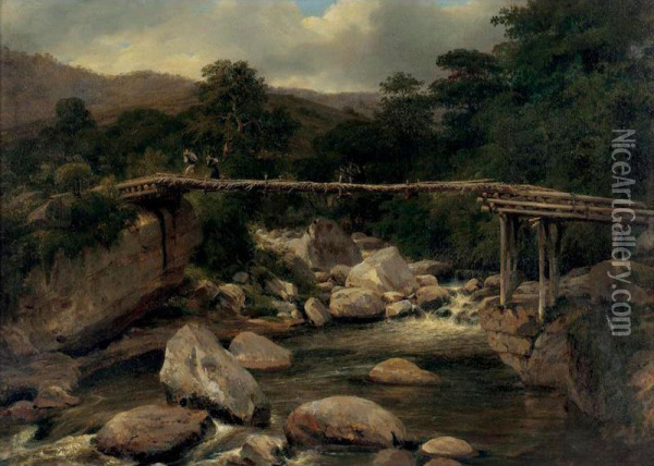 Paisaje Con Puente De Madera Oil Painting - Baron Jean-Baptiste Gros