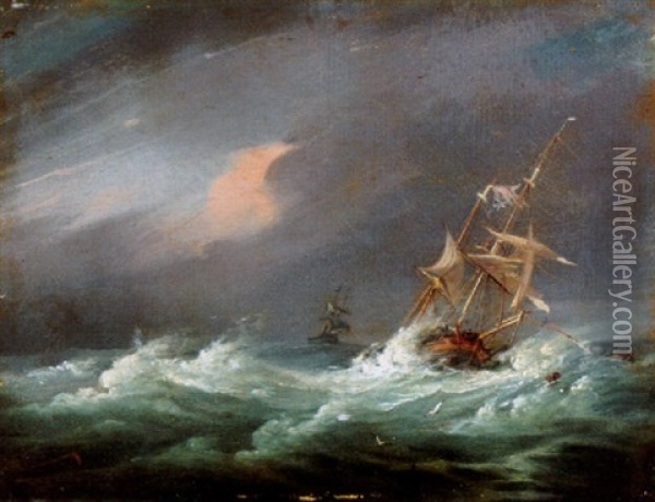 A Brig In Distress Oil Painting - George William Crawford Chambers