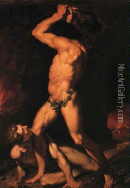 Hercules And Cacus Oil Painting - Nicolaj-Abraham Abilgaard